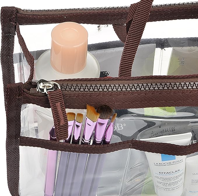 Vercord Translucent Purse Handbag Tote Pocketbook Bag Organizer Insert with Zipper Handle for Women Medium Brown