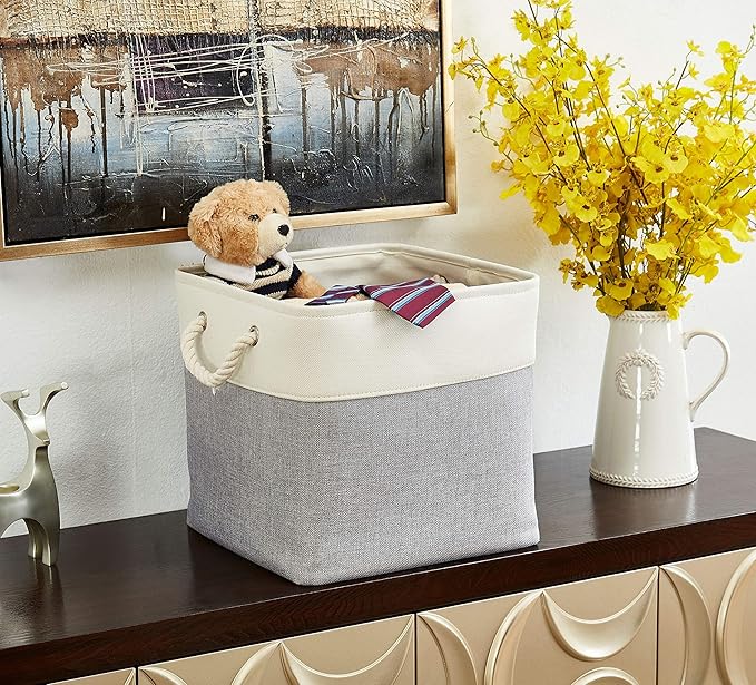 DECOMOMO Cube Storage Bins - 13x13 Storage Cubes for Toys, Shelves, Closet and Cube Organizer (Grey & White, 3 Pack)