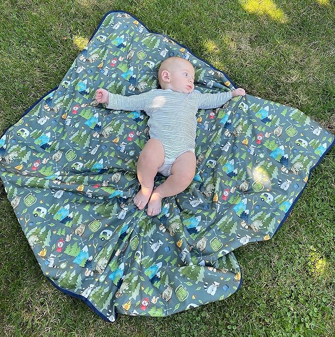 BapronBaby Camping Bears Splash Mat - Waterproof Catch-All for Under High Chairs, Floors, Tables, Playtime or Arts & Crafts - Machine Washable - 45" x 45”