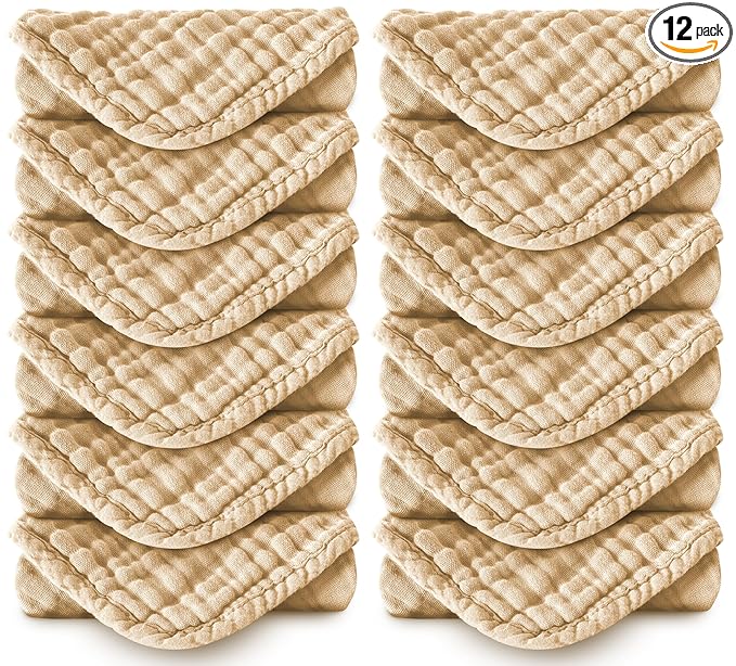 Spotted Play Muslin Burp Cloths 100% Cotton Large 20''x10'' Extra Soft and Absorbent Baby Wash Cloths Spit Up Rags - Baby Burping Cloth for Boys Girls Items(12 Pack Brown)