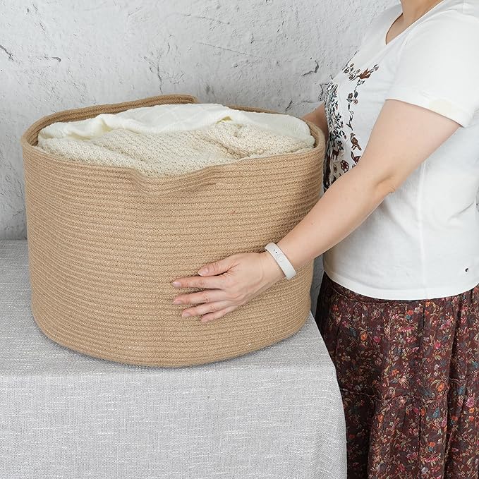 XUANGUO Large Jute Rope Storage Basket Blankets Basket Living Room 22"x12" Toy Baskets for Kids and Dogs Woven Laundry Baskets for Clothes Towels Baby Toy Storage