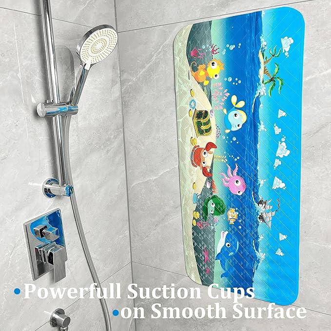 ShineCozy Cartoon Kids Bath Mat - Non Slip Bathtub Mat 35x16 Inch XL Large Size Tub Mats Anti Slip Shower Mats for Bathroom Floor (Ships) (Ships)