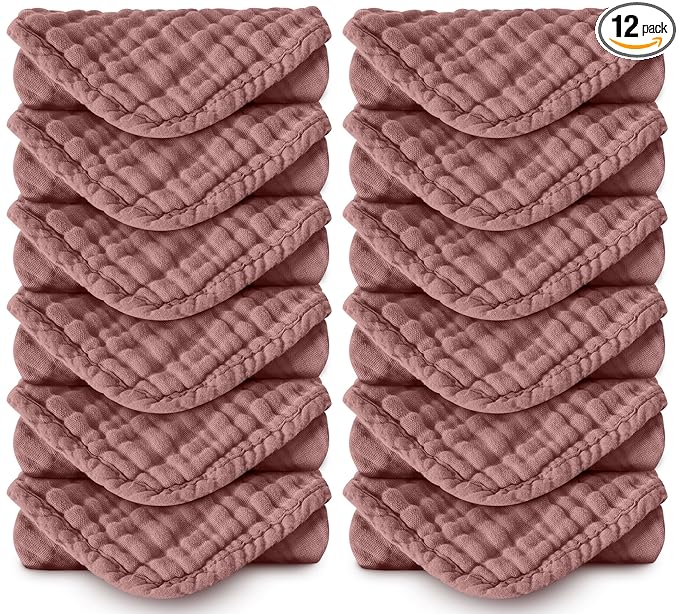Spotted Play Muslin Burp Cloths 100% Cotton Large 20''x10'' Extra Soft and Absorbent Baby Wash Cloths Spit Up Rags - Baby Burping Cloth for Boys Girls Items(12 Pack Bean Paste)