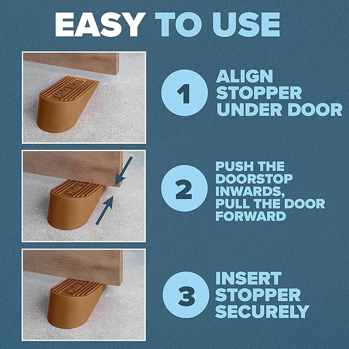 Large Rubber Door Stopper Made in USA - Door Stop Wedge for Carpet, Tile, or Concrete Floor, Door stoppers for Bottom of Door -Heavy Duty for Commercial & Home Use 6.5 x 2.75 x 1.9 Inches Coffee 2PK