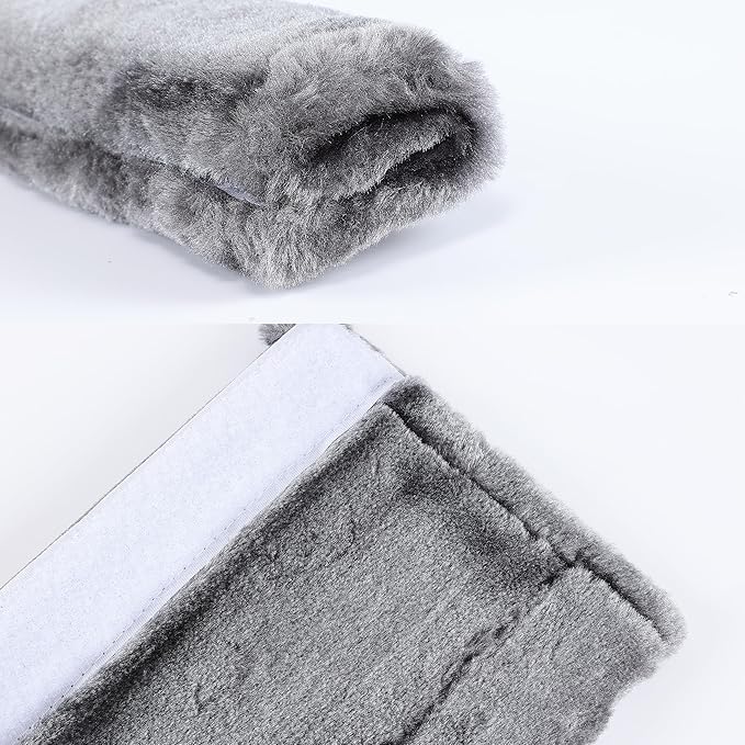 Amooca Soft Faux Fur Universal Fit Seatbelt Cover Car Truck SUV Airplane Seat Belt Shoulder Pad for Carmera Backpack Straps Neck Cushion Protector Extra Long 25.6in Dark Gray