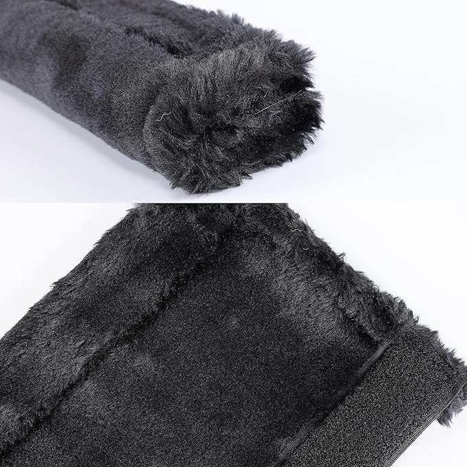 Amooca Soft Faux Fur Universal Fit Seatbelt Cover Car Truck SUV Airplane Seat Belt Shoulder Pad for Carmera Backpack Straps Neck Cushion Protector Extra Long 25.6in Black